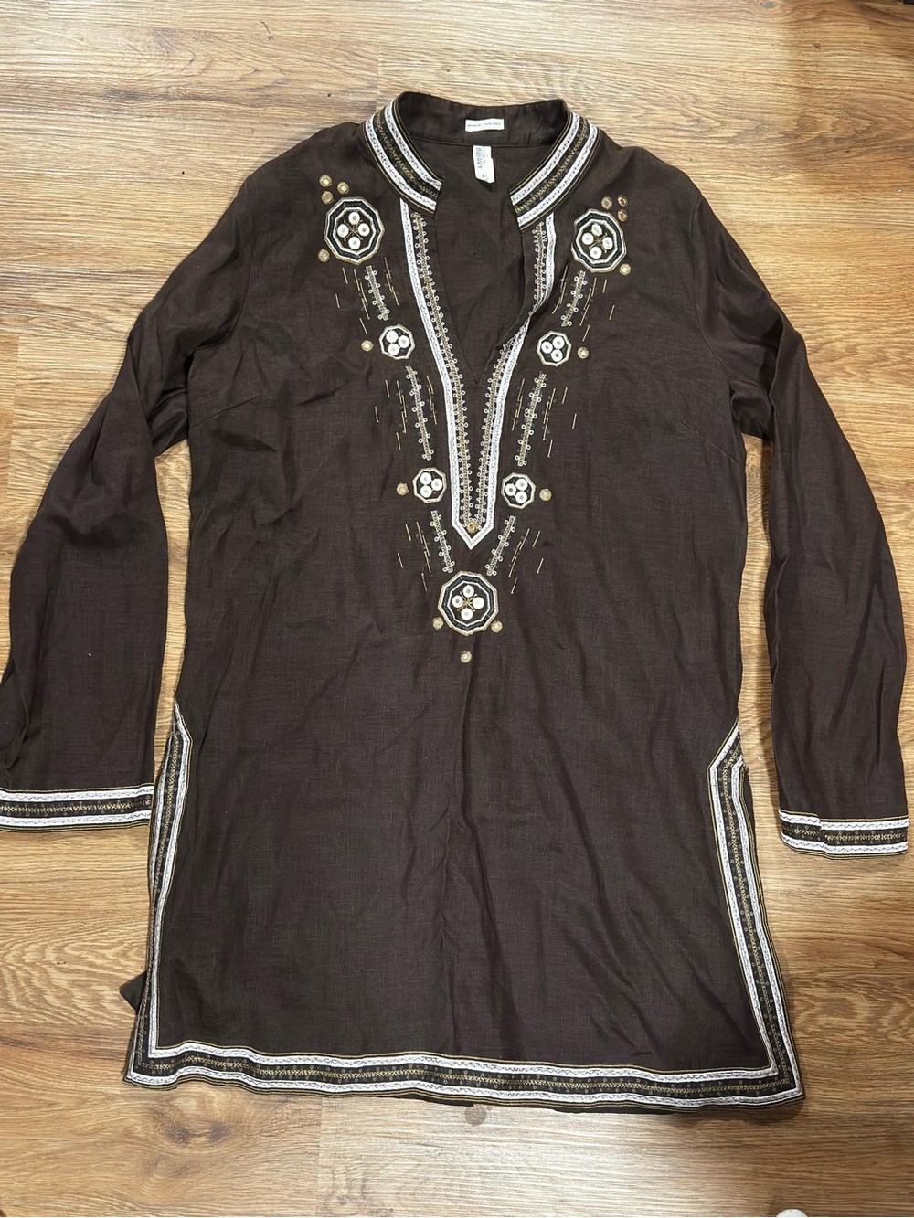 Vintage Old Navy Brown Embroidered Women's Tunic Shirt
